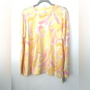 Ideology Yellow Pink Marble Print Long Sleeve Top